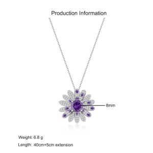 925 Sterling Silver Purple Daisy Floral Necklace 80200480