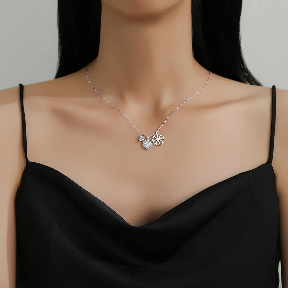 925 Sterling Silver Double CZ Snowflake Necklace 80200481 - image1