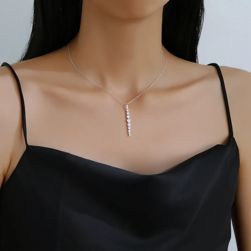 925 Sterling Silver Round Zircon Tassel Pendant Necklace 80200483 - image1