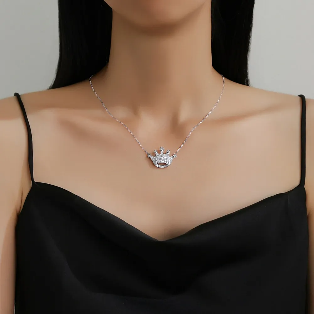 925 Sterling Silver Full Pave CZ Crown Necklace 80200484 - image1
