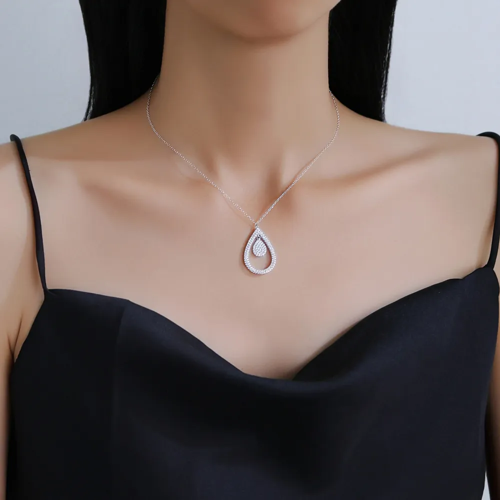 925 Sterling Silver Full Pave CZ Teardrop Necklace 80200486 - image1