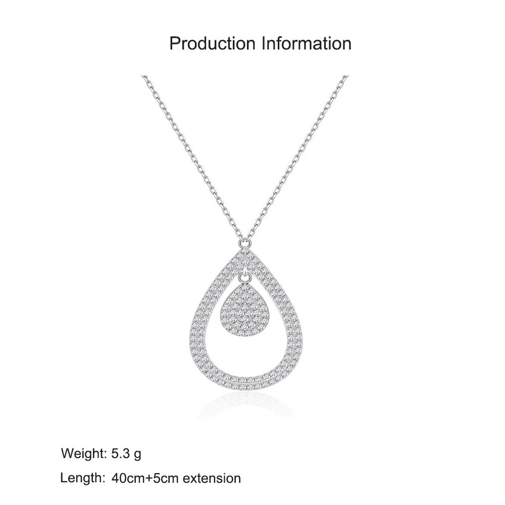 925 Sterling Silver Full Pave CZ Teardrop Necklace 80200486 - image2