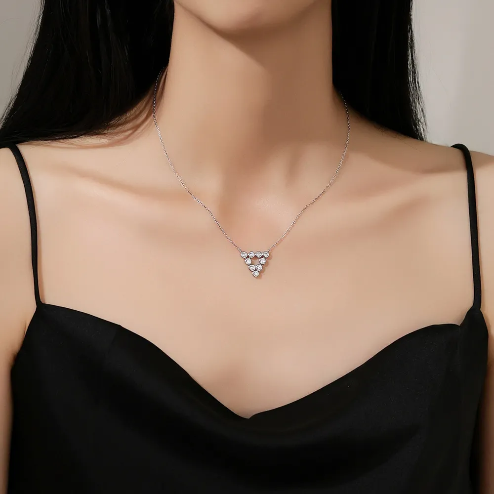 925 Sterling Silver Zircon Triangle Pendant Necklace 80200487 - image1
