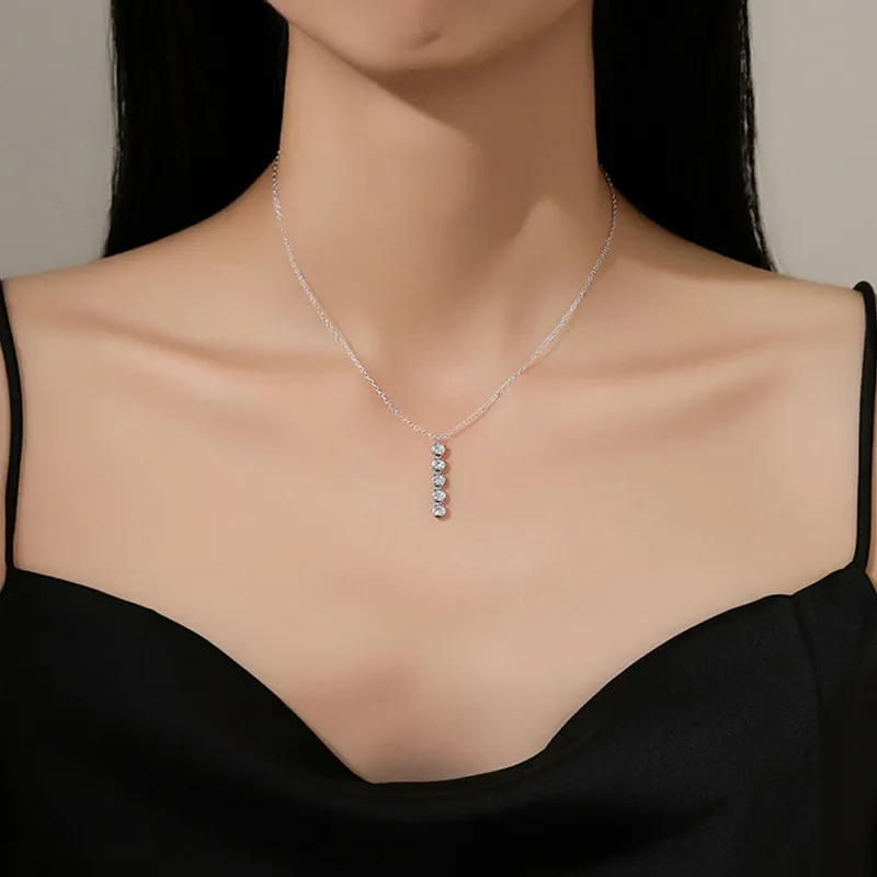 925 Sterling Silver Five-Stone Pendant Necklace 80200488 - image1
