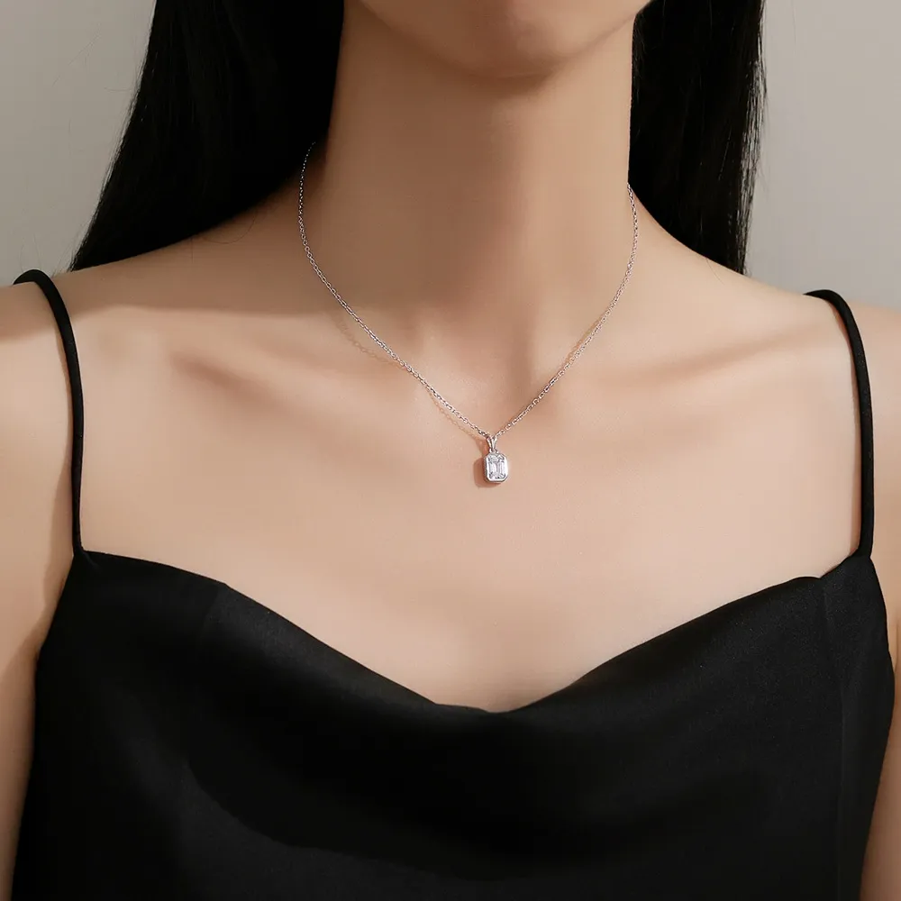 925 Sterling Silver Square Zircon Necklace 80200489 - image1
