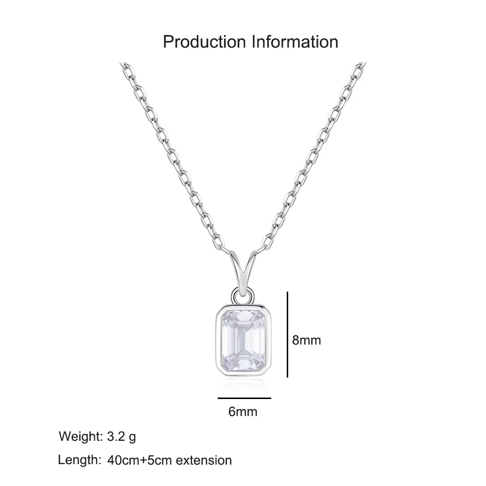 925 Sterling Silver Square Zircon Necklace 80200489 - image2