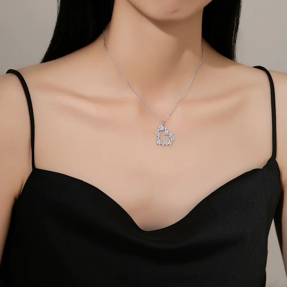 925 Sterling Silver Star Heart Pendant Necklace 80200490 - image1