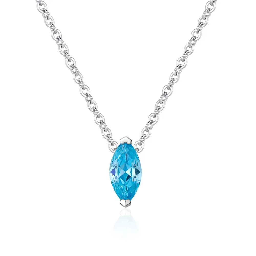 925 Sterling Silver Marquise Blue CZ Pendant Necklace 80200491