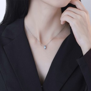 925 Sterling Silver Marquise Blue CZ Pendant Necklace 80200491