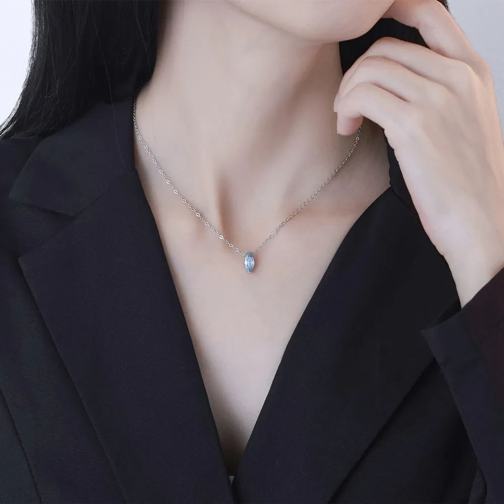 925 Sterling Silver Marquise Blue CZ Pendant Necklace 80200491 - image1
