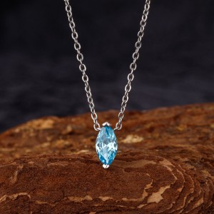 925 Sterling Silver Marquise Blue CZ Pendant Necklace 80200491