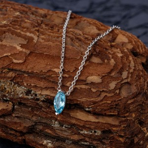 925 Sterling Silver Marquise Blue CZ Pendant Necklace 80200491