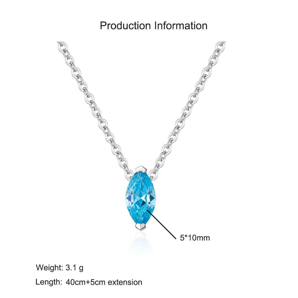 925 Sterling Silver Marquise Blue CZ Pendant Necklace 80200491 - image2