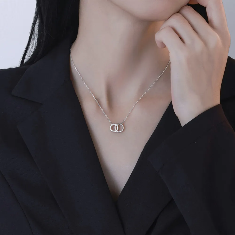 925 Sterling Silver Double Circle Pendant Necklace 80200492 - image1