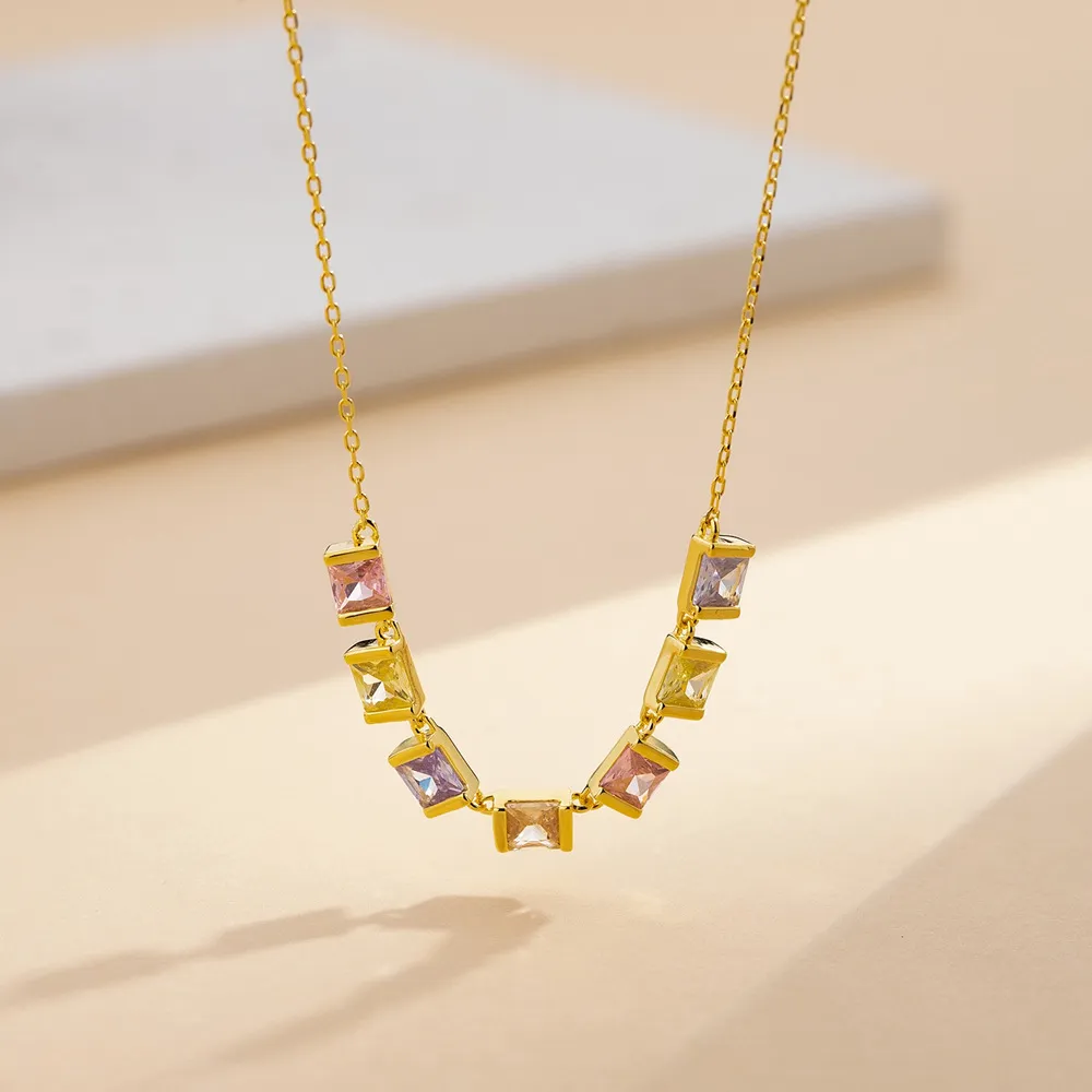 925 Sterling Silver Colorful Cube Pendant Necklace 80200495 - image1