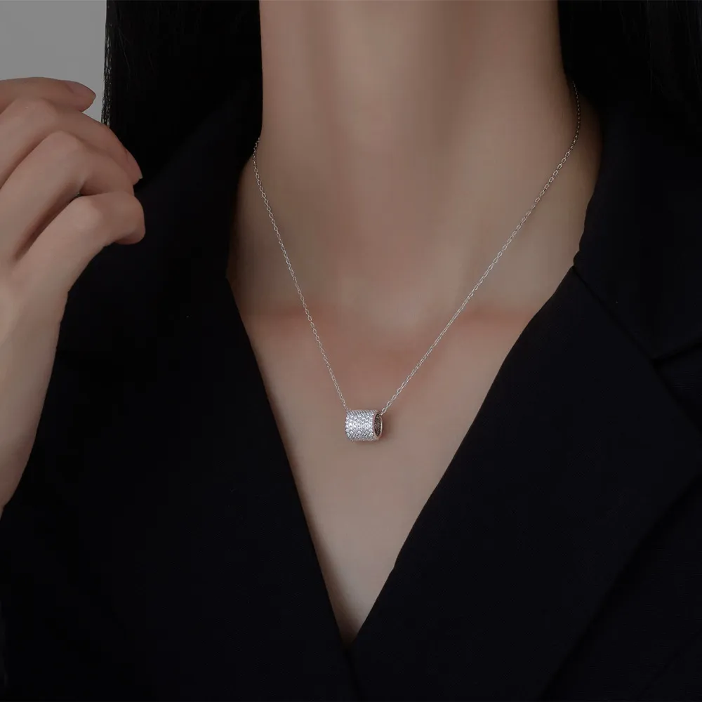 925 Sterling Silver Cylinder Pendant Necklace 80200496 - image1