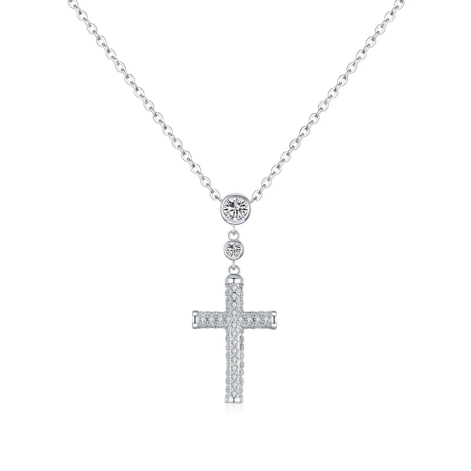 925 Sterling Silver Full Pave Zircon Cross Necklace 80200499