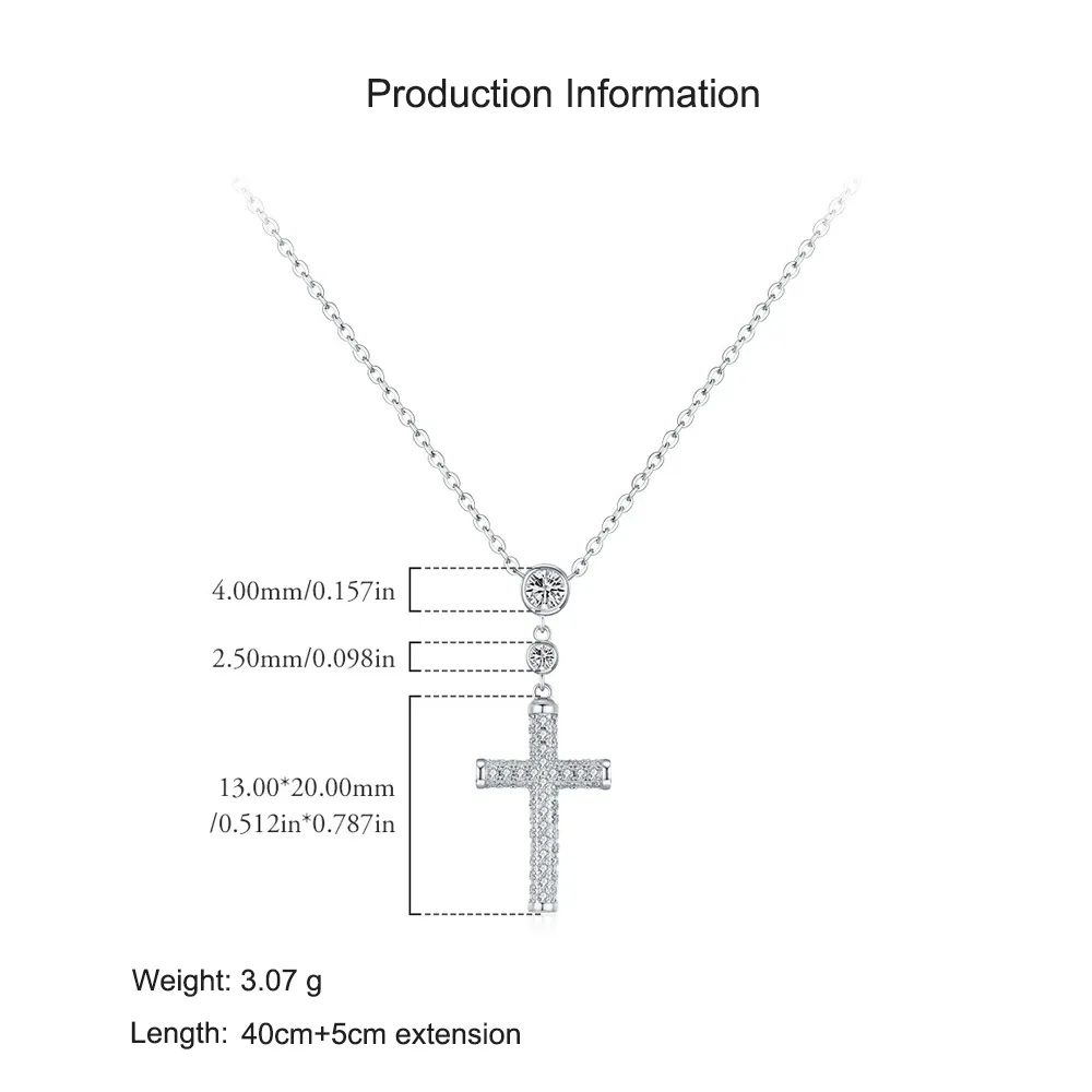 925 Sterling Silver Full Pave Zircon Cross Necklace 80200499 - image2