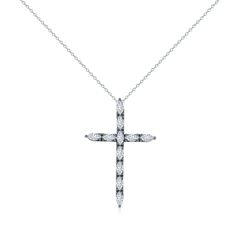 925 Sterling Silver Gothic Zircon Cross Pendant Necklace 80200501