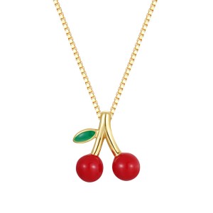 925 Sterling Silver Red Cherry Pendant Necklace 80200503