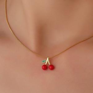 925 Sterling Silver Red Cherry Pendant Necklace 80200503
