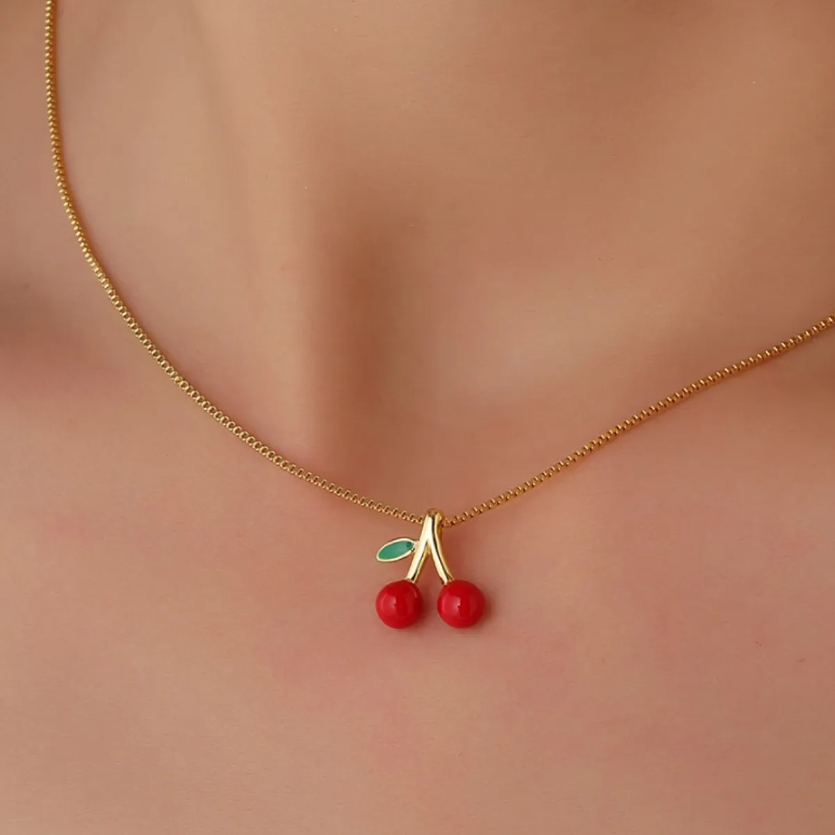 925 Sterling Silver Red Cherry Pendant Necklace 80200503 - image1