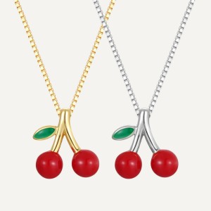 925 Sterling Silver Red Cherry Pendant Necklace 80200503