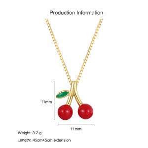 925 Sterling Silver Red Cherry Pendant Necklace 80200503