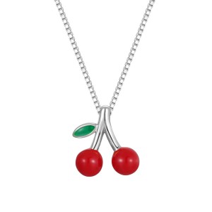 925 Sterling Silver Red Cherry Pendant Necklace 80200503
