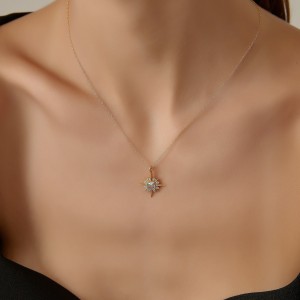925 Sterling Silver Eight-Pointed Star Zircon Pendant Necklace 80200505
