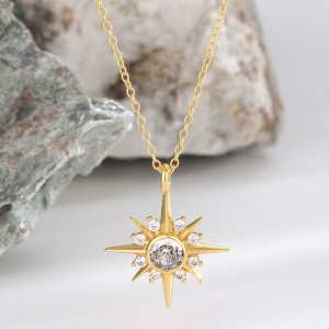 925 Sterling Silver Eight-Pointed Star Zircon Pendant Necklace 80200505