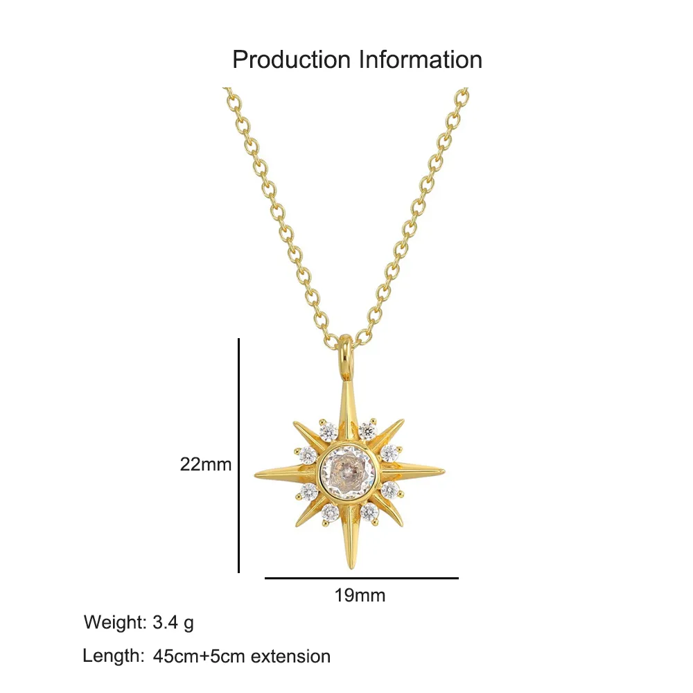 925 Sterling Silver Eight-Pointed Star Zircon Pendant Necklace 80200505 - image2