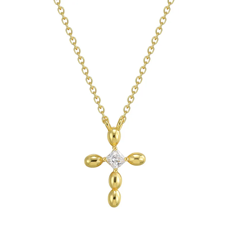 925 Sterling Silver Zircon Cross Pendant Necklace 80200506
