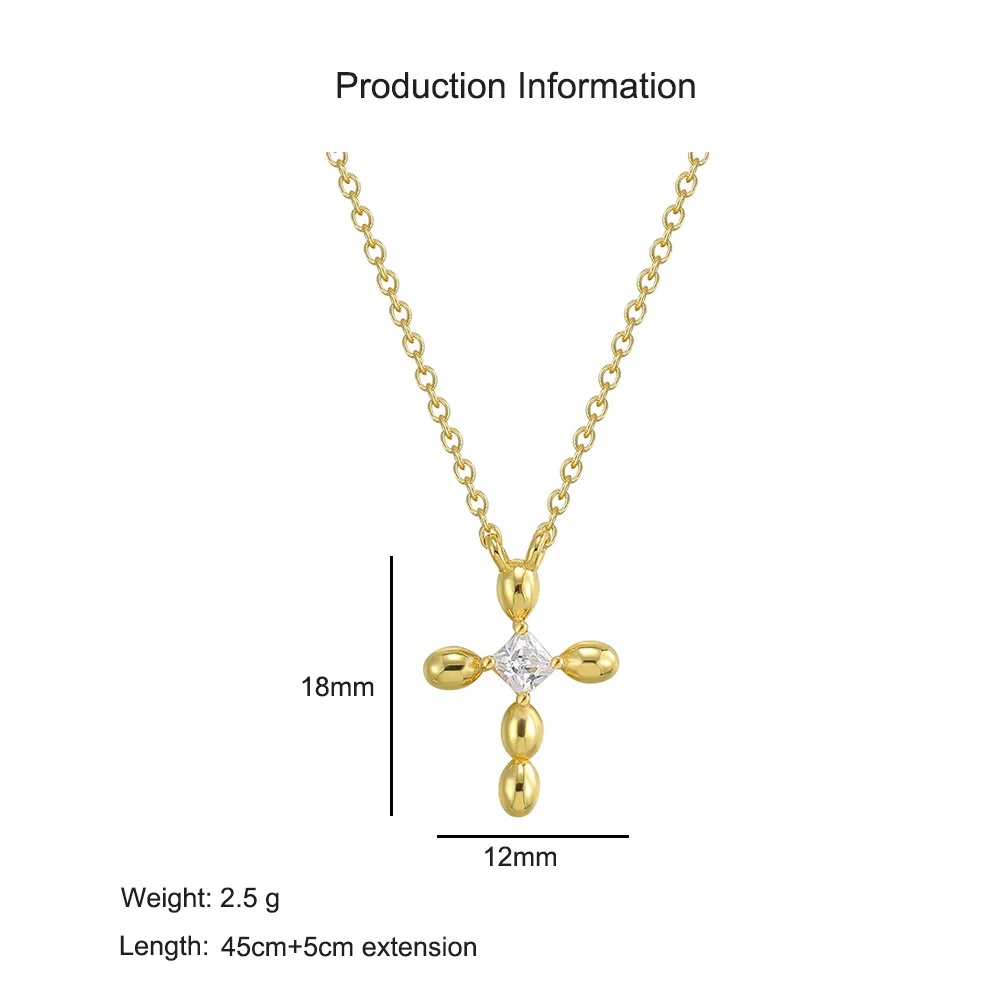 925 Sterling Silver Zircon Cross Pendant Necklace 80200506 - image2
