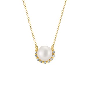 925 Sterling Silver Pearl Zirconia Necklace 80200507