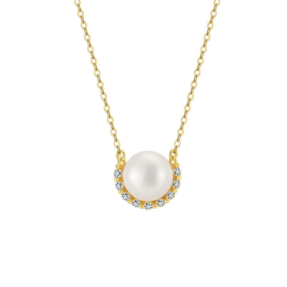 925 Sterling Silver Pearl Zirconia Necklace 80200507