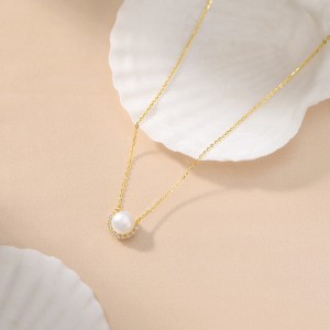 925 Sterling Silver Pearl Zirconia Necklace 80200507