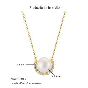 925 Sterling Silver Pearl Zirconia Necklace 80200507