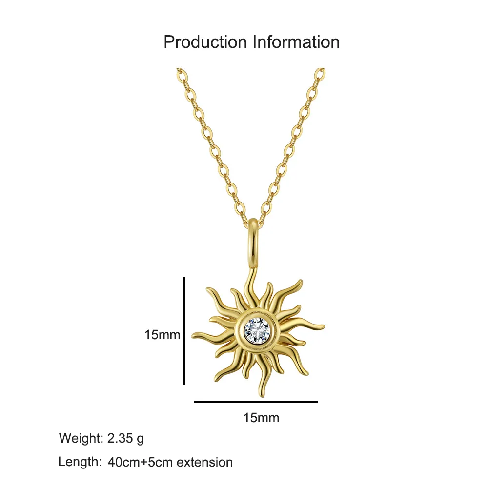 925 Sterling Silver Sun Zircon Pendant Necklace 80200509 - image2