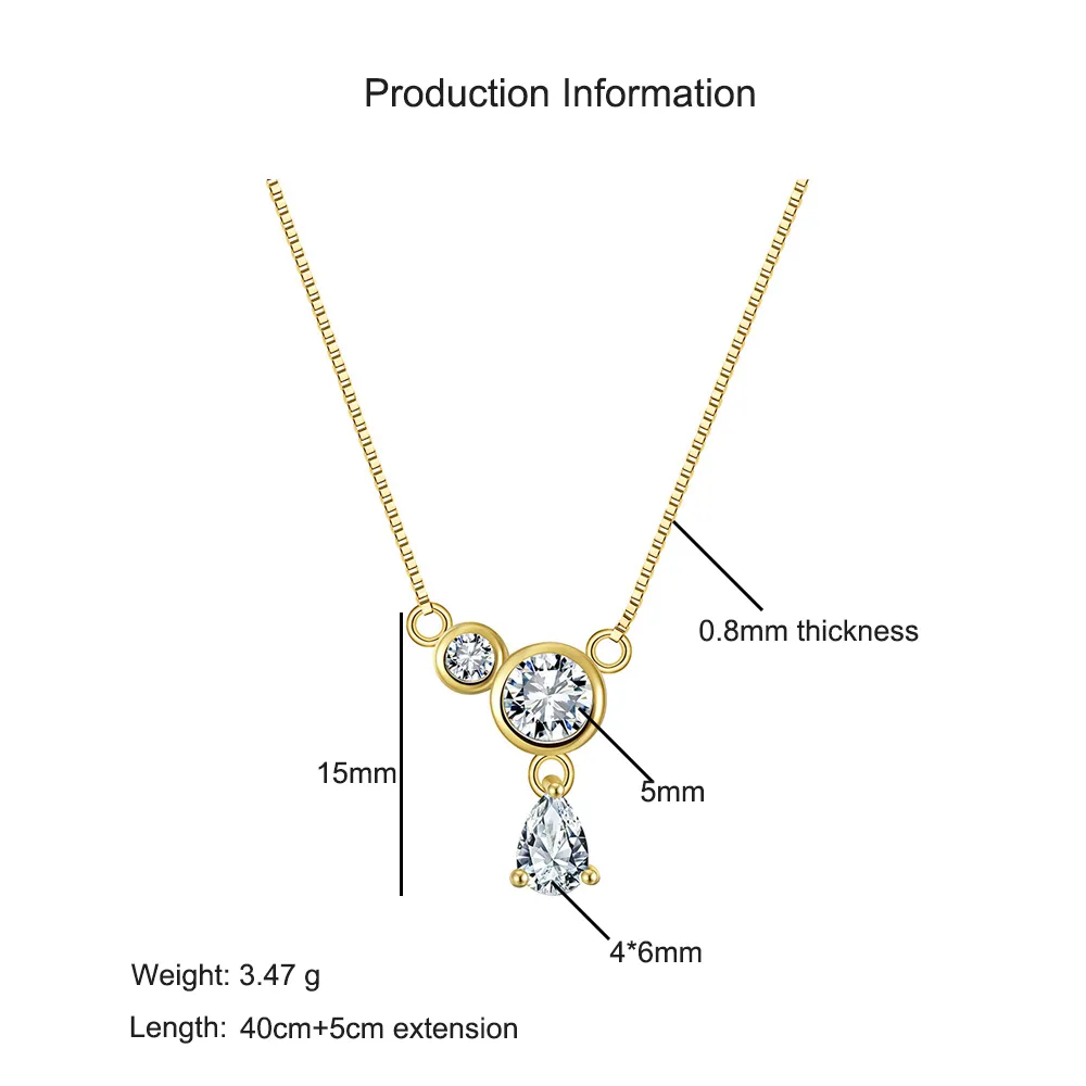925 Sterling Silver Box Chain Pave Zircon Pendant Necklace 80200512 - image2