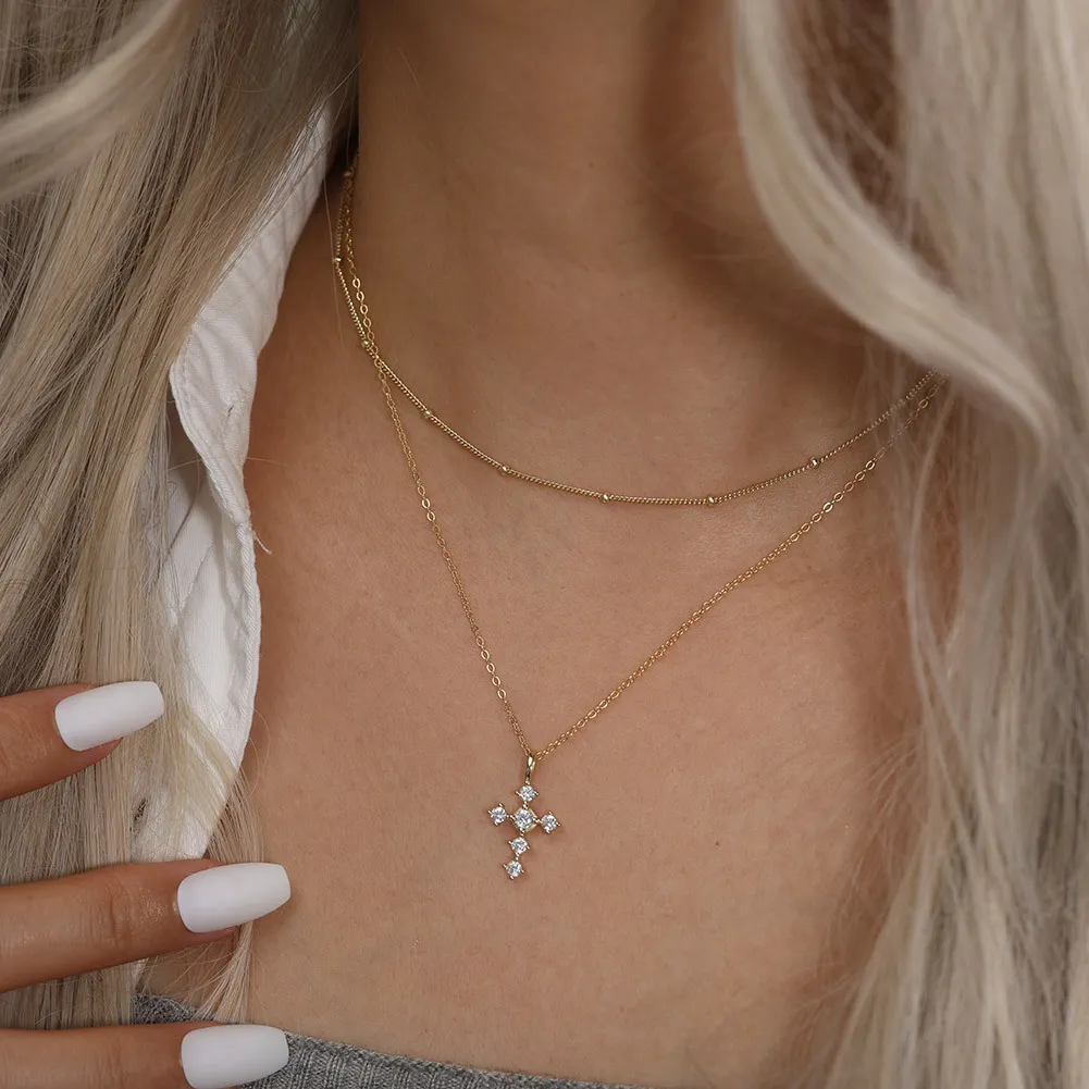 925 Sterling Silver Zirconia Cross Necklace 80200513 - image1
