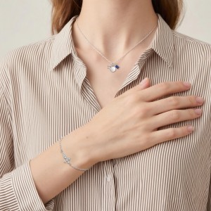 925 Sterling Silver DIY Geometric Star Coin Charm Necklace 80200516