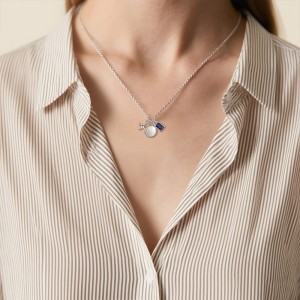 925 Sterling Silver DIY Geometric Star Coin Charm Necklace 80200516