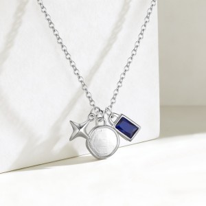 925 Sterling Silver DIY Geometric Star Coin Charm Necklace 80200516