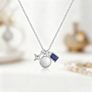 925 Sterling Silver DIY Geometric Star Coin Charm Necklace 80200516