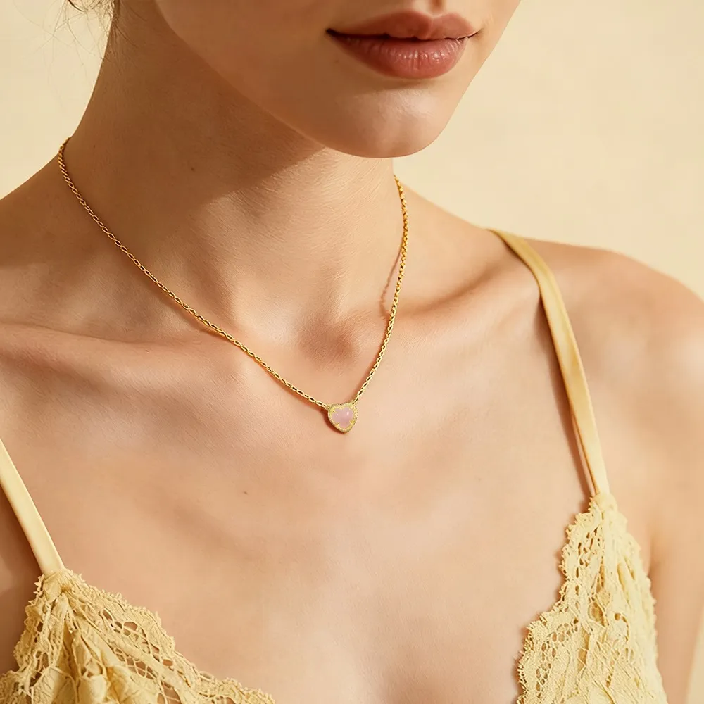 925 Sterling Silver Layered Shell Heart Pendant Necklace 80200517 - image2