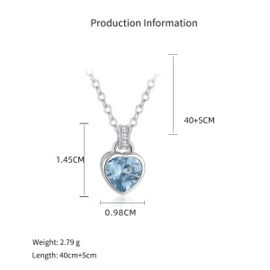 925 Sterling Silver Aquamarine Spinel Heart Curved Bar Necklace 80200518