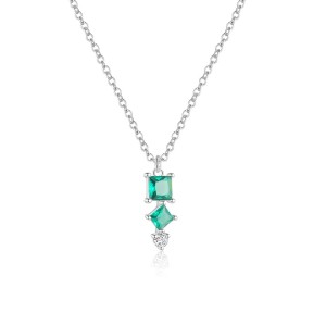 925 Sterling Silver Geometric Synthetic Emerald Necklace 80200519