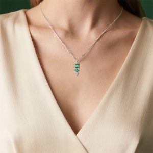 925 Sterling Silver Geometric Synthetic Emerald Necklace 80200519