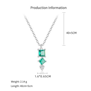 925 Sterling Silver Geometric Synthetic Emerald Necklace 80200519